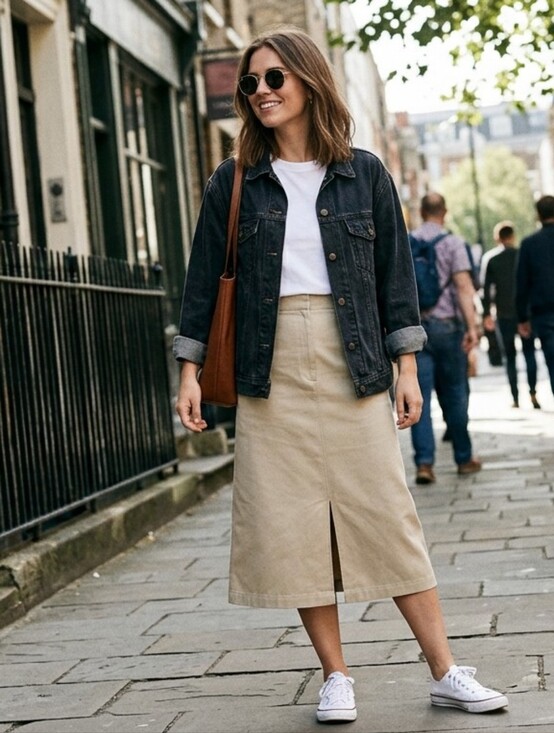 White Stag Dresses & Skirts - Vintage 90s White Stag Khaki Cotton Midi Skirt Slit Desert Sand Minimalist Y2K